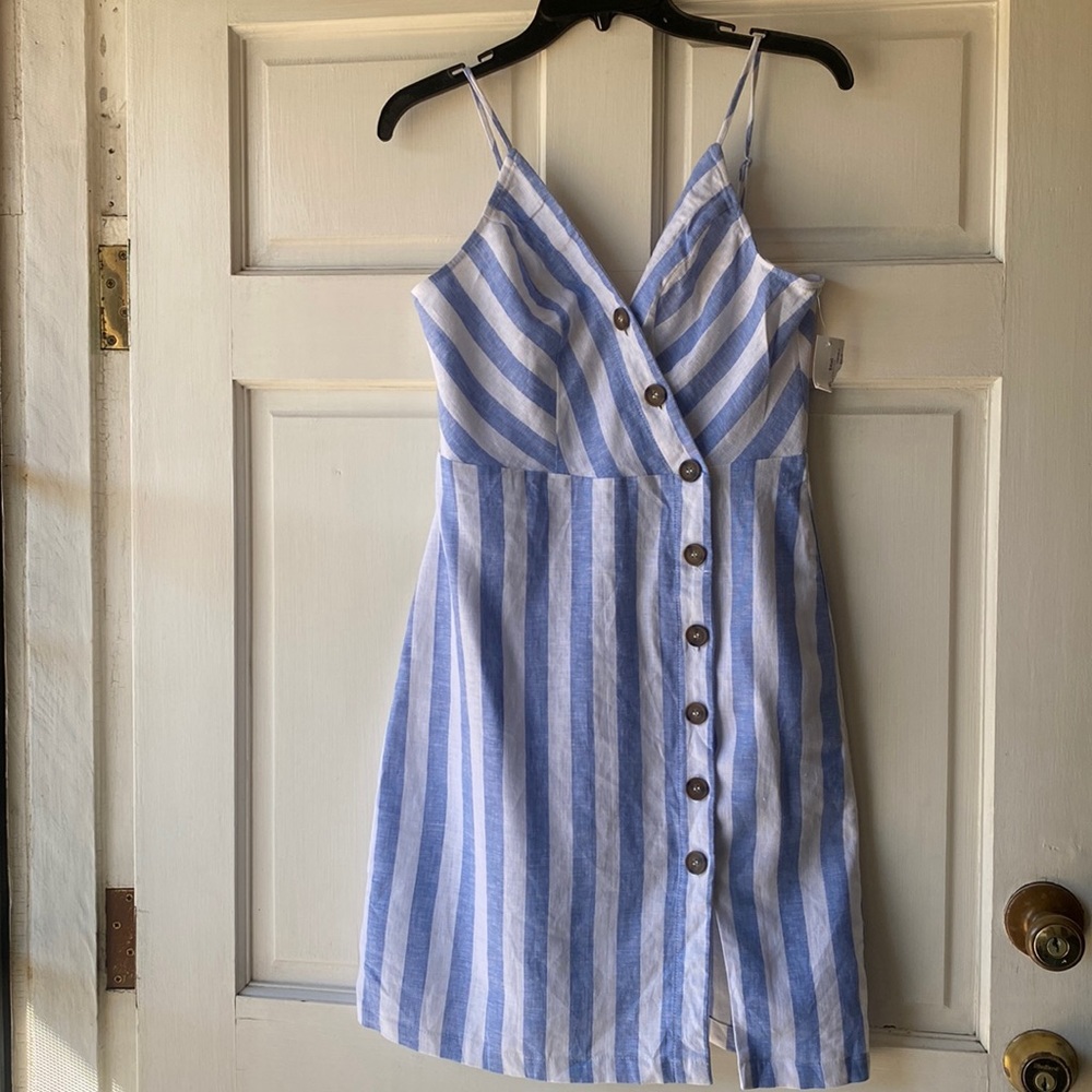 Daisies Blue White Striped Button Down Dress Size S